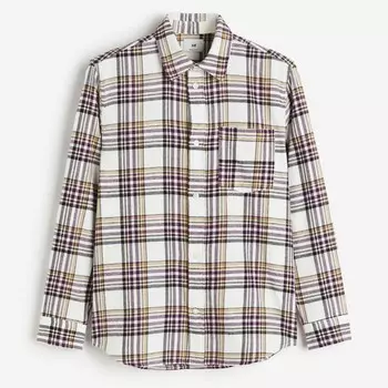 Рубашка H&M Regular Fit Flannel, белый/фиолетовый