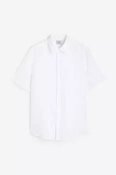 Рубашка H&M Regular Fit Short-sleeved Linen Shirt, белый