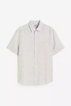 Рубашка H&M Regular Fit Short-sleeved Linen Shirt, серый