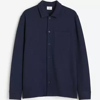 Рубашка H&M Regular Fit Waffled, темно-синий
