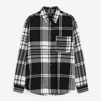 Рубашка H&M Relaxed Fit Flannel, черный/белый