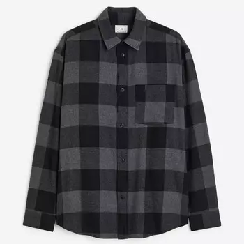 Рубашка H&M Relaxed Fit Flannel, темно-серый