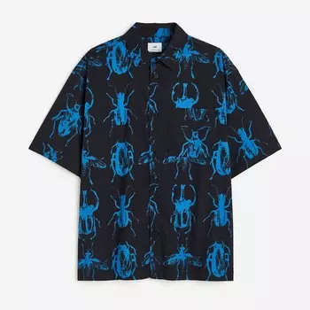 Рубашка H&M Relaxed Fit Short-sleeved Cotton, черный