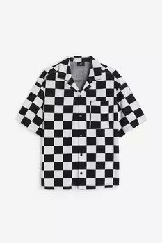 Рубашка H&M Relaxed Fit Terry Shirt, черный, белый
