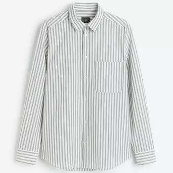 Рубашка H&M Striped Regular Fit, кремовый/серо-зеленый