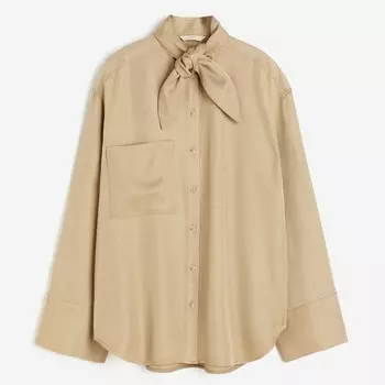 Рубашка H&M Twill With Tie Detail, бежевый