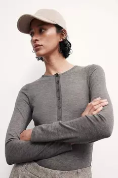 Рубашка Henley тонкой вязки H&M, бежевый