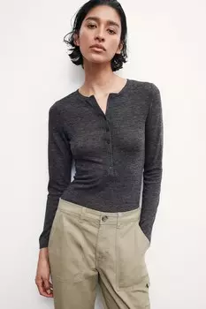 Рубашка Henley тонкой вязки H&M, серый