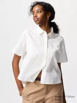 Рубашка хлопковая короткая (короткий рукав) Uniqlo, белый