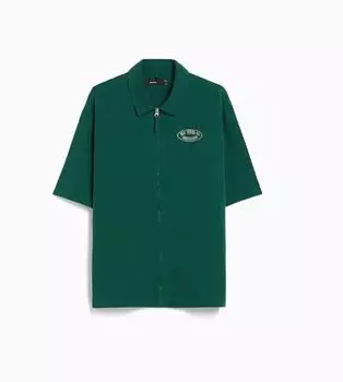 Рубашка холщовая с короткими рукавами и молнией Bershka Sleeve Canvas Overshirt With Zip, зеленый