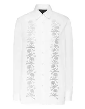 Рубашка Хрустальный Череп с Кристаллами PHILIPP PLEIN, белый