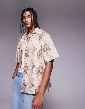 Рубашка Hugo Blue свободного кроя с короткими рукавами и принтом розового цвета