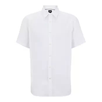 Рубашка Hugo Boss Slim-fit Short-sleeved In Stretch-linen Chambray, белый
