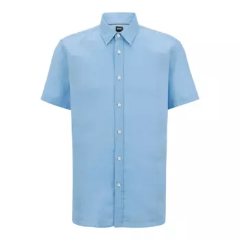 Рубашка Hugo Boss Slim-fit Short-sleeved In Stretch-linen Chambray, голубой