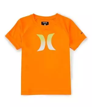 Рубашка Hurley Little Boys 2T-7 с короткими рукавами и омбре-логотипом UPF 50, оранжевый