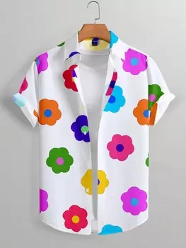 Рубашка Hypemode с коротким рукавом, цветочным узором, удобная, свободного кроя, на лето Manfinity, мультиколор