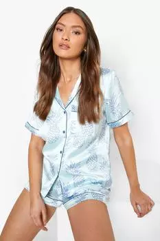 Рубашка и короткий комплект из атласной пионасы ананасового цвета Boohoo, мятный
