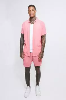 Рубашка и короткий комплект из сырной ткани с коротким рукавом Boohoo, розовый