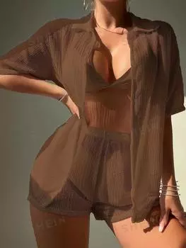 Рубашка и шорты Shein Swim Vcay, коричневый