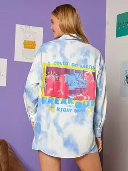 Рубашка и шорты Shein Tie Dye с графическим логотипом, синий / белый