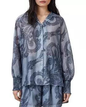 Рубашка Isla с принтом и манжетами на сборке ALLSAINTS, синий