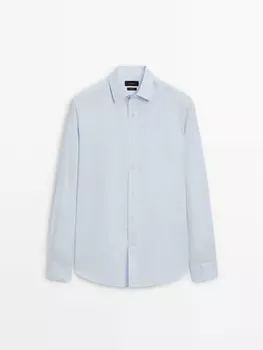 Рубашка из 100% хлопка, облегающая, из твила Massimo Dutti, голубой