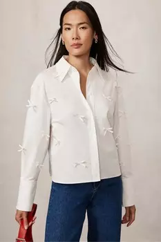 Рубашка из 100% хлопка с бантом Mint Velvet, белый