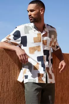 Рубашка из 100% хлопка с коротким рукавом и принтом Revere Threadbare, белый