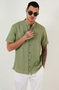 Рубашка из 100% хлопка с короткими рукавами и льняным воротником CF21S113899 Buratti, хаки