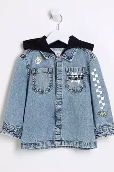 Рубашка из 100% хлопкового денима с принтом граффити для мальчиков River Island, синий