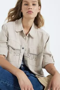 Рубашка из 100% хлопкового денима с закатанными рукавами River Island, коричневый