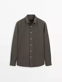 Рубашка из 100% хлопкового поплина с карманом Massimo Dutti, серый