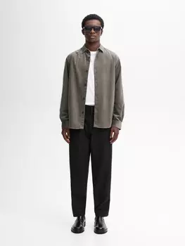 Рубашка из 100% хлопкового вельвета Massimo Dutti, серый