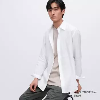 Рубашка из 100% льна премиум-класса UNIQLO, белый