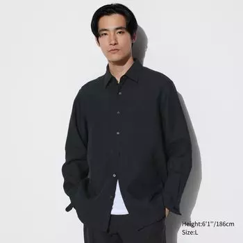 Рубашка из 100% льна премиум-класса UNIQLO, черный