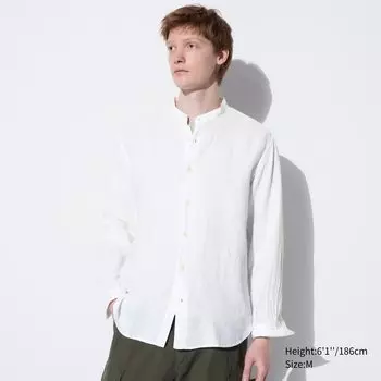 Рубашка из 100% льна премиум-класса с воротником-стойкой UNIQLO, белый
