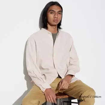 Рубашка из 100% льна премиум-класса с воротником-стойкой UNIQLO, бежевый