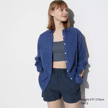 Рубашка из 100% льна премиум-класса UNIQLO, синий