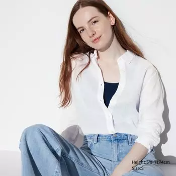 Рубашка из 100% льна премиум-класса UNIQLO, белый