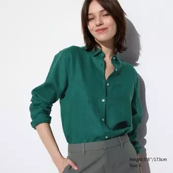 Рубашка из 100% льна премиум-класса UNIQLO, зеленый