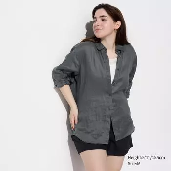 Рубашка из 100% льна премиум-класса UNIQLO, розовый