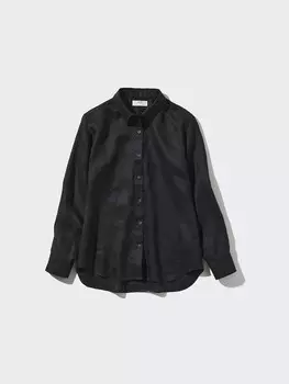 Рубашка из 100% льна премиум-класса Uniqlo, цвет 09 черный