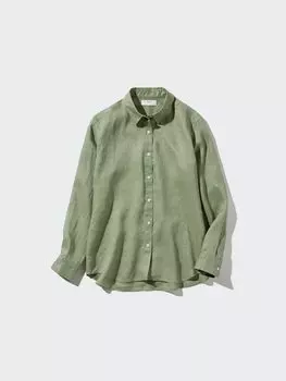 Рубашка из 100% льна премиум-класса Uniqlo, цвет 52 зеленый