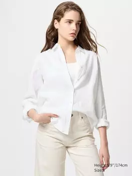 Рубашка из 100% льна премиум-класса Uniqlo, цвет 00 белый
