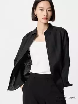 Рубашка из 100% льна премиум-класса Uniqlo, цвет 09 черный