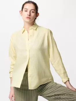Рубашка из 100% льна премиум-класса Uniqlo, цвет 41 желтый