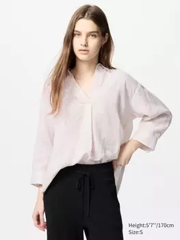 Рубашка из 100% льна премиум-класса с воротником-стойкой Uniqlo, цвет 11 розовый