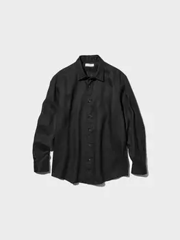 Рубашка из 100% льна премиум-класса Uniqlo, цвет 09 черный