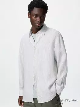 Рубашка из 100% льна премиум-класса в полоску Uniqlo, цвет 03 серый