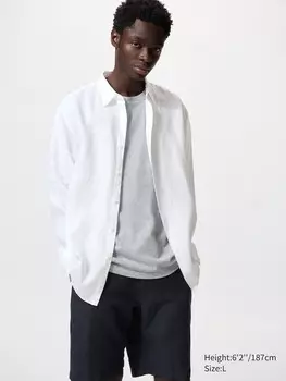 Рубашка из 100% льна премиум-класса Uniqlo, цвет 00 белый